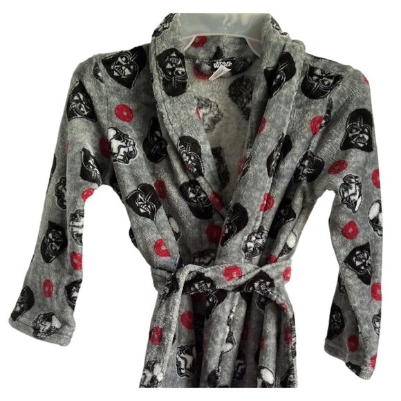 Star Wars Boys Bathrobe S/P Grey Darth Vader Stormtrooper Print Flame Resistant - Picture 2 of 4